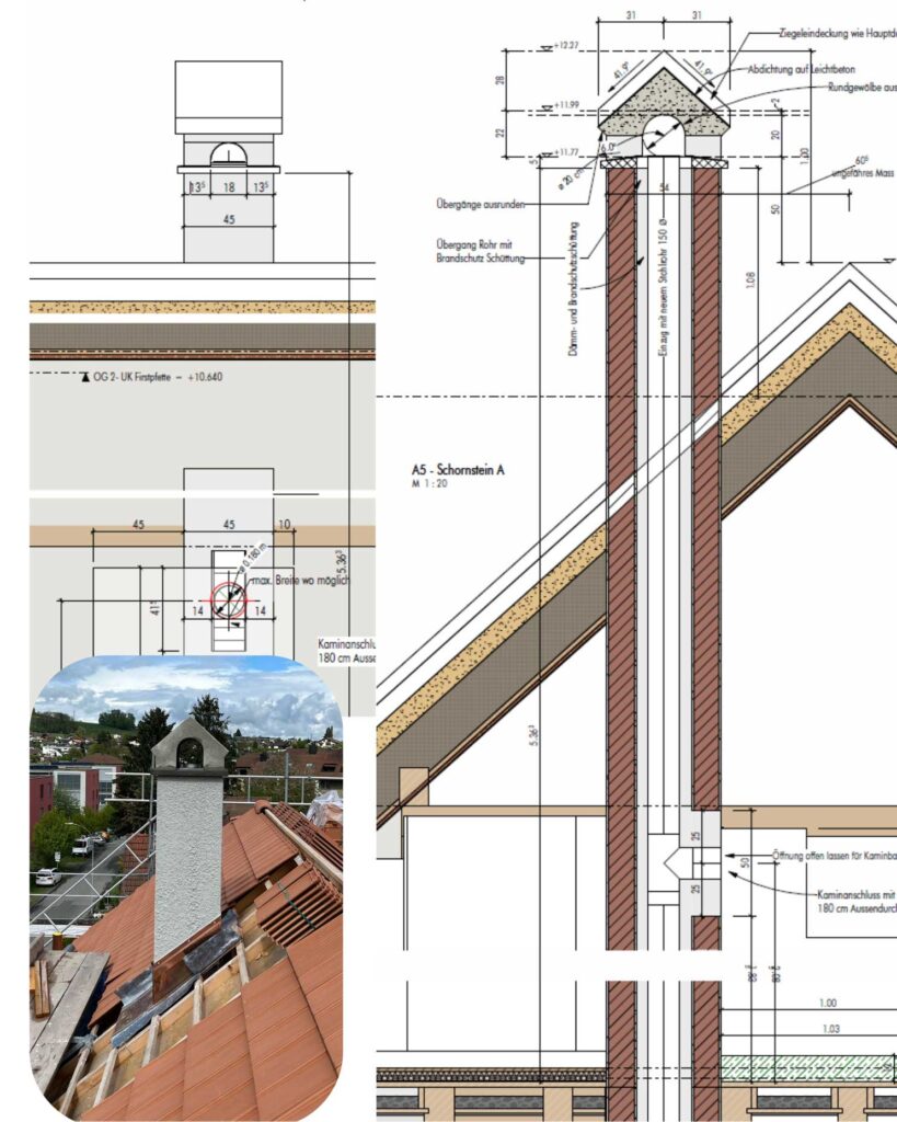 Schornstein Planung und Bild