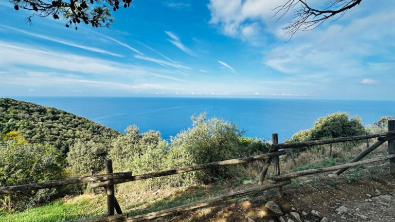 Blick auf das Meer und Hügel